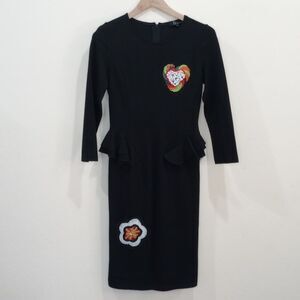 Pino Pizo Collection Black Midi Dress Retro Peplum & Beaded Accents, Size M